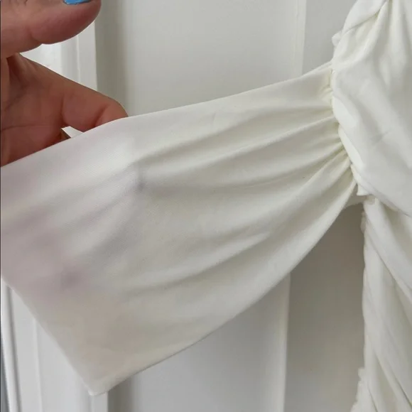 NWT Club L White Maternity Bardot Ruched Draped Midi Dress Size 8 - Picture 7 of 14